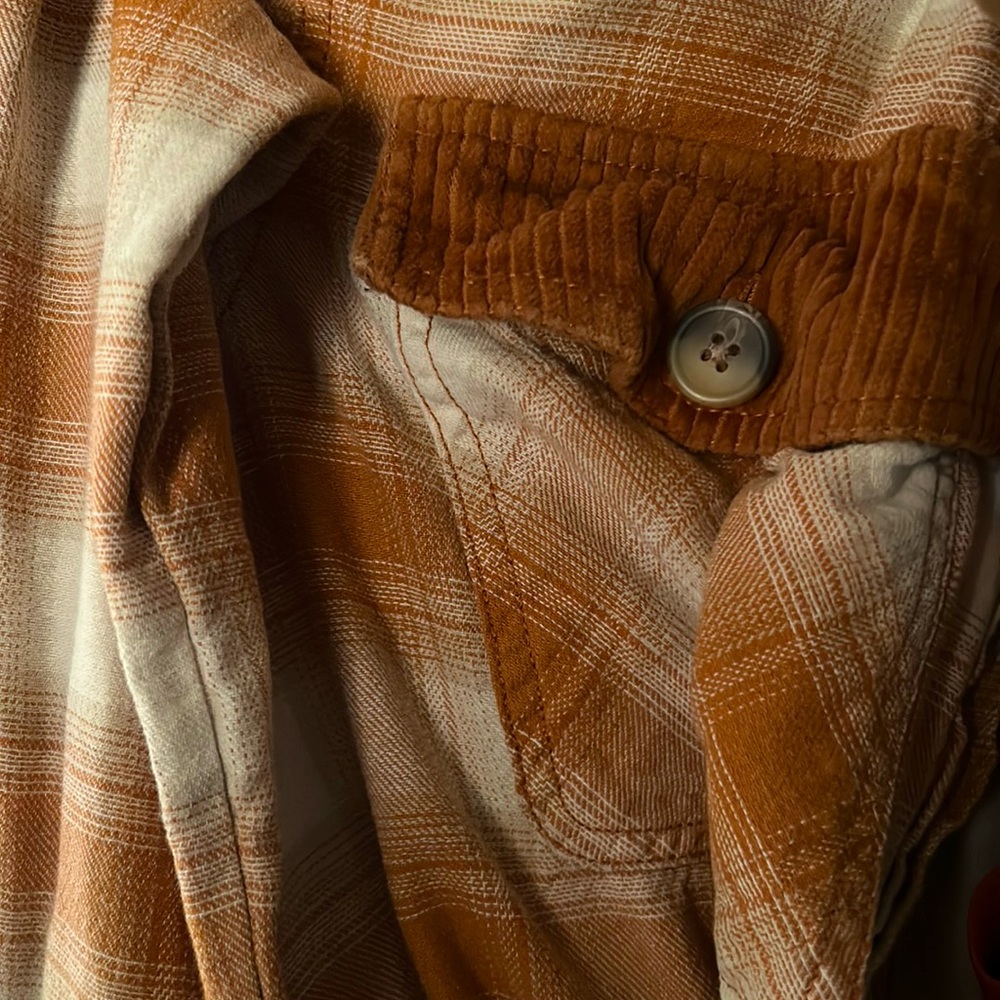 Mustard plaid flannel with corduroy pockets size  medium from Maurice’s